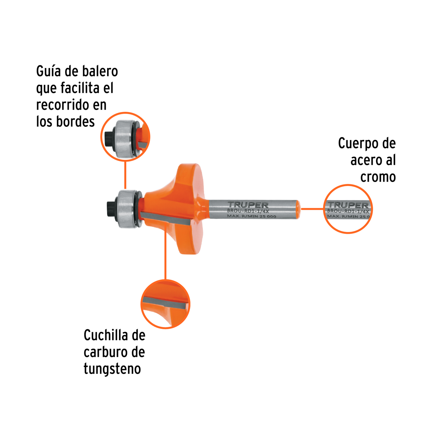 Broca para router redondeado 1-1/4" con balero