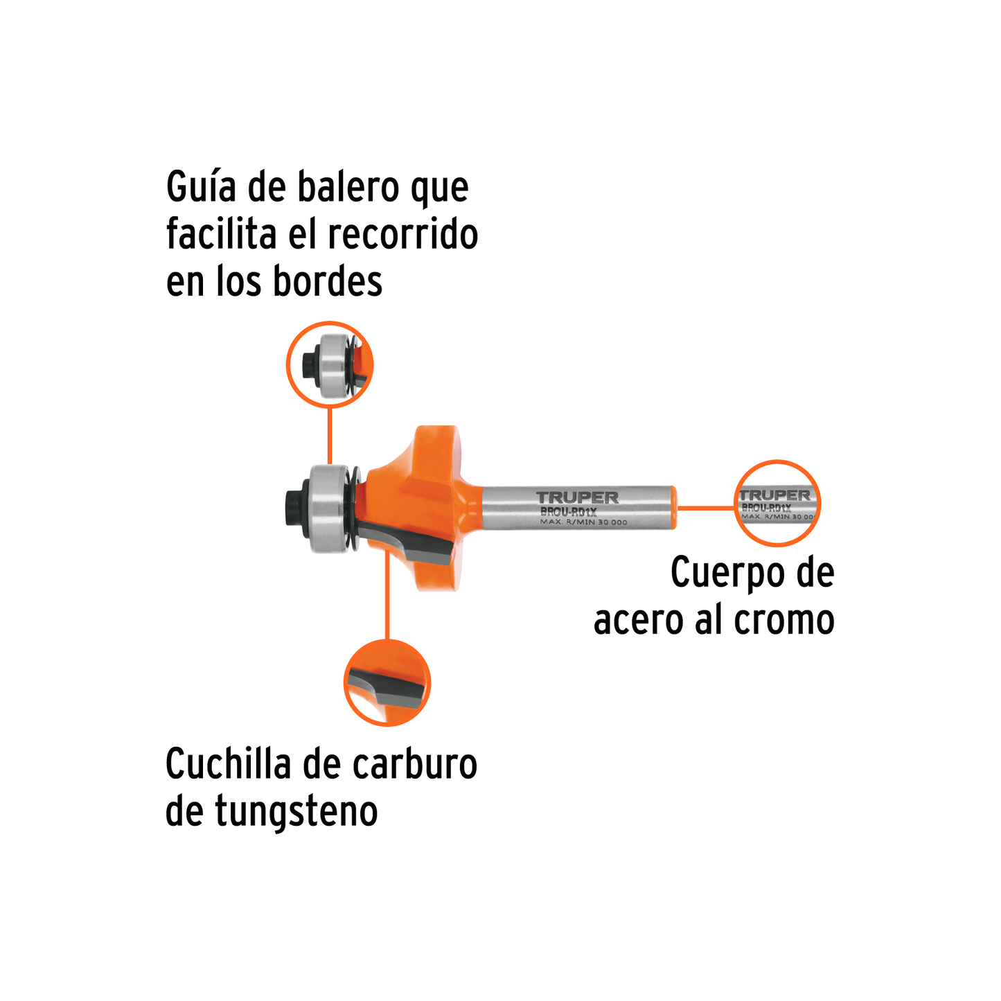 Broca para router redondeado 1" con balero