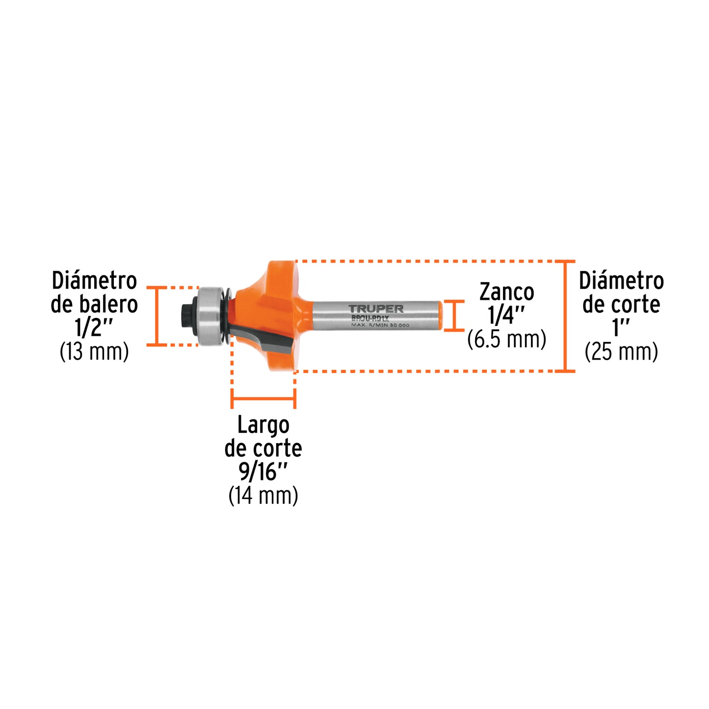 Broca para router redondeado 1" con balero