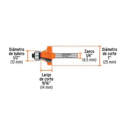 Broca para router redondeado 1" con balero