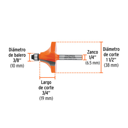 Broca para router redondeado con moldura 1-1/2"