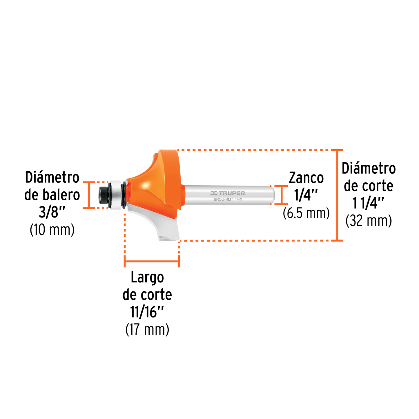 Broca para router redondeado con moldura 1-1/4"