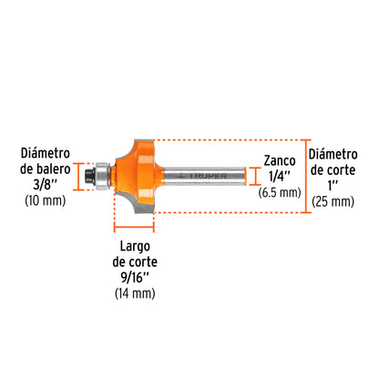 Broca para router redondeado con moldura 1"