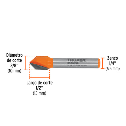 Broca para router corte en "V" 3/8"