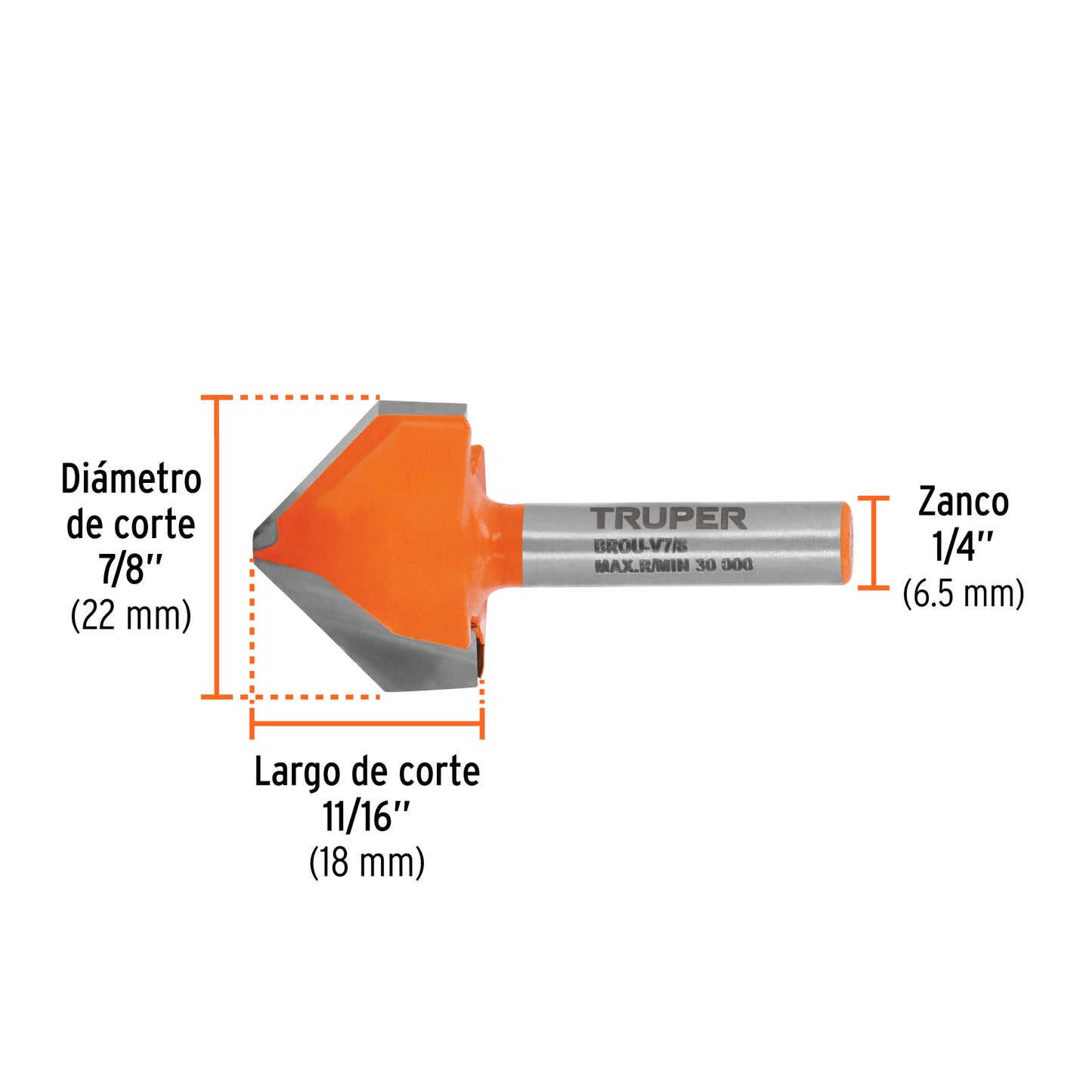 Broca para router corte en "V" 7/8"