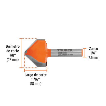 Broca para router corte en "V" 7/8"