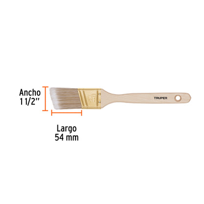 Brocha cerdas sintéticas 1-1/2" corte angular, mango madera · vista 3