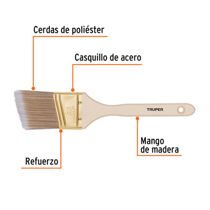 Brocha cerdas sintéticas 2-1/2" corte angular, mango madera · vista 2