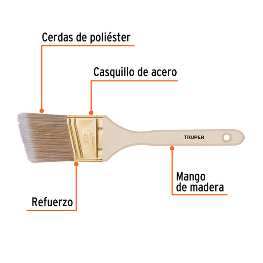 Brocha cerdas sintéticas 2-1/2" corte angular, mango madera · vista 2