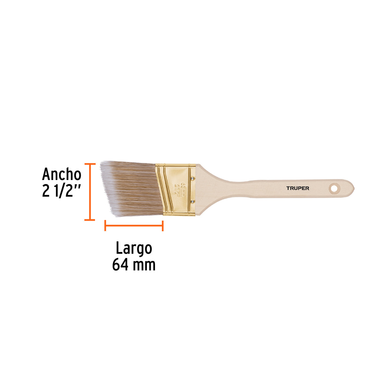 Brocha cerdas sintéticas 2-1/2" corte angular, mango madera · vista 3