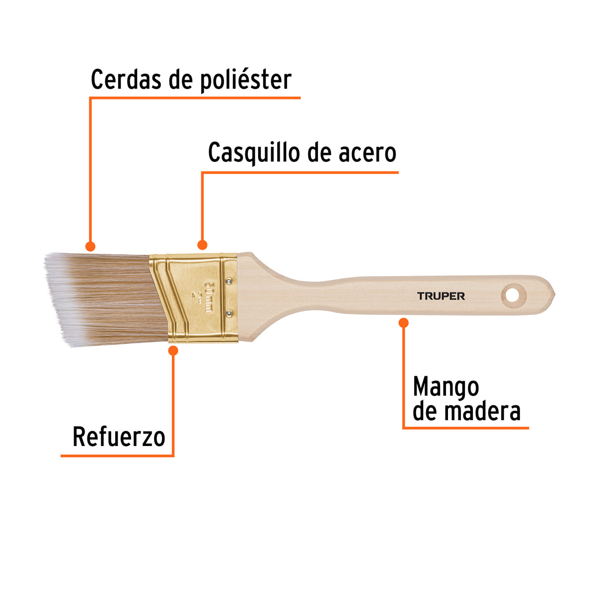 Brocha cerdas sintéticas 2" corte angular, mango de madera · vista 2