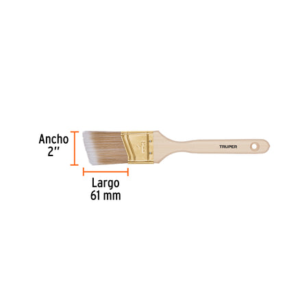 Brocha cerdas sintéticas 2" corte angular, mango de madera · vista 3