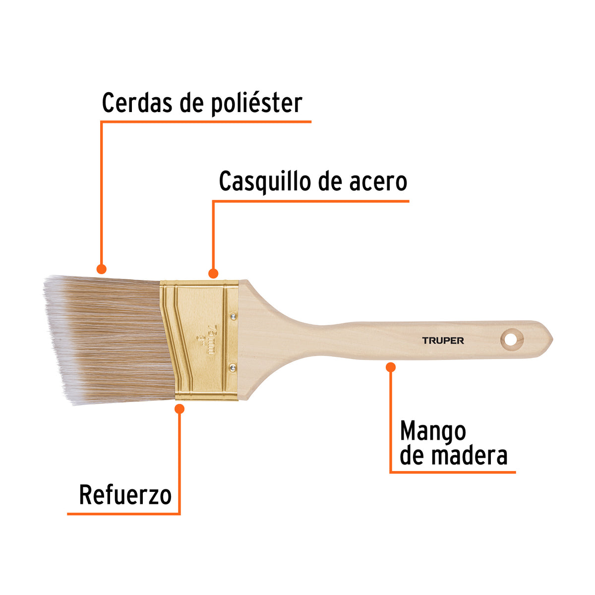 Brocha cerdas sintéticas 3" corte angular, mango de madera · vista 2