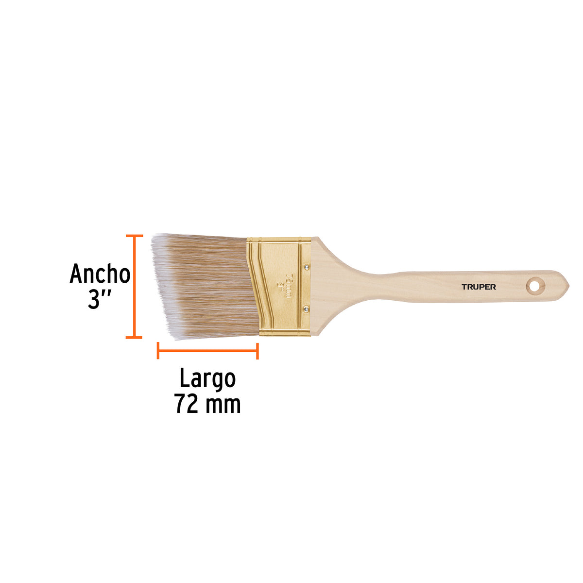 Brocha cerdas sintéticas 3" corte angular, mango de madera · vista 3