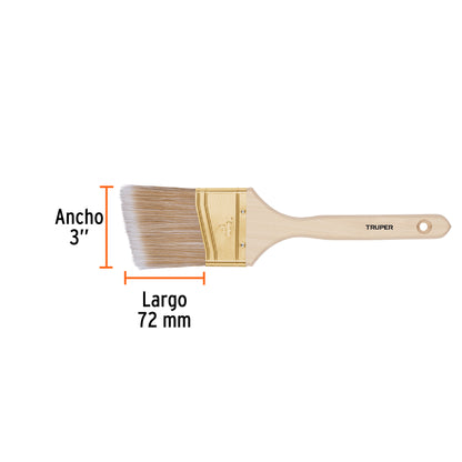 Brocha cerdas sintéticas 3" corte angular, mango de madera · vista 3