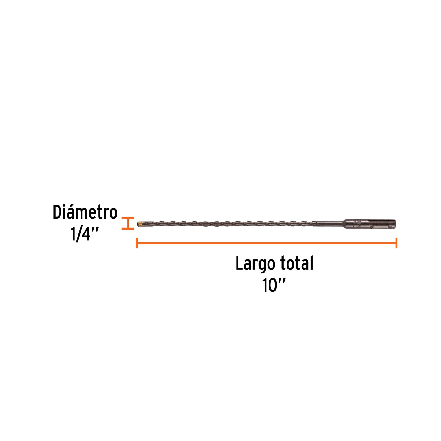 Broca SDS Plus de 1/4 x 10 in con cuerpo de acero al cromo