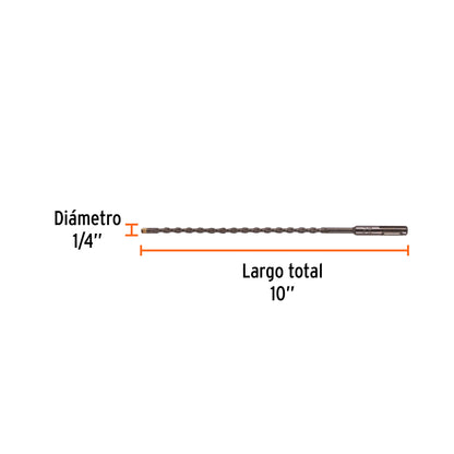 Broca SDS Plus de 1/4 x 10 in con cuerpo de acero al cromo