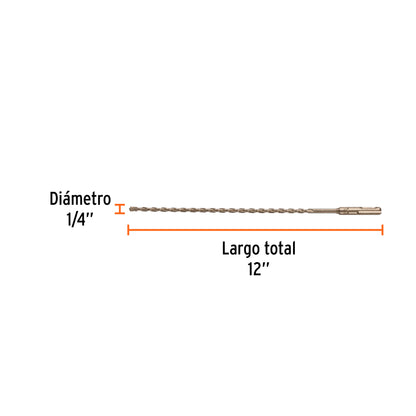 Broca SDS Plus de 1/4 x 12 in con cuerpo de acero al cromo