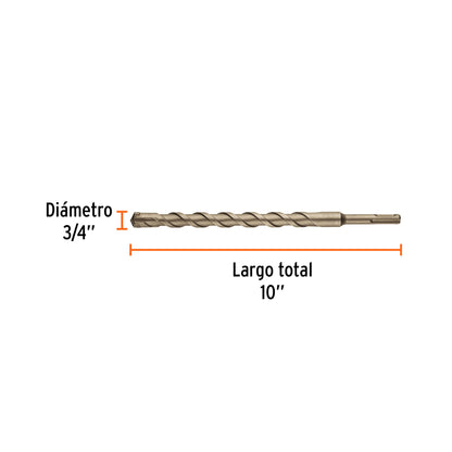 Broca SDS Plus de 3/4 in con largo de 10 in