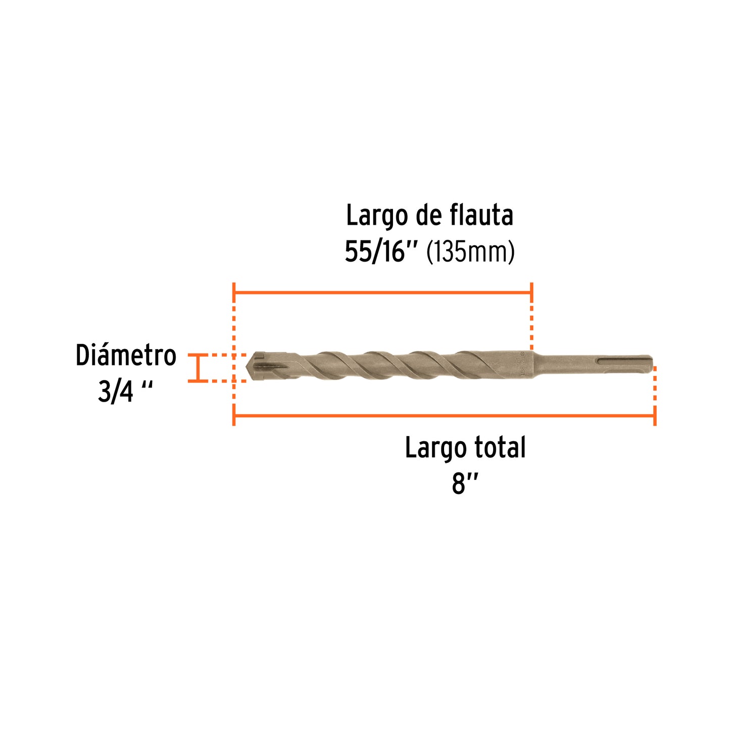 Broca SDS Plus de 3/4 in con largo de 8 in