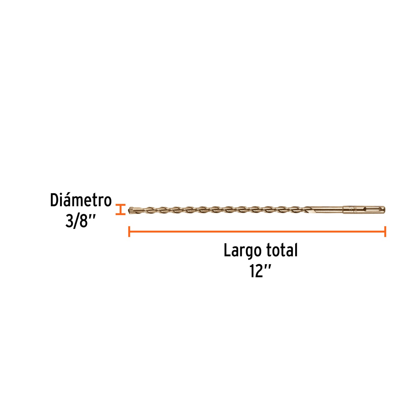 Broca SDS Plus de 3/8 x 12 in con cuerpo de acero al cromo