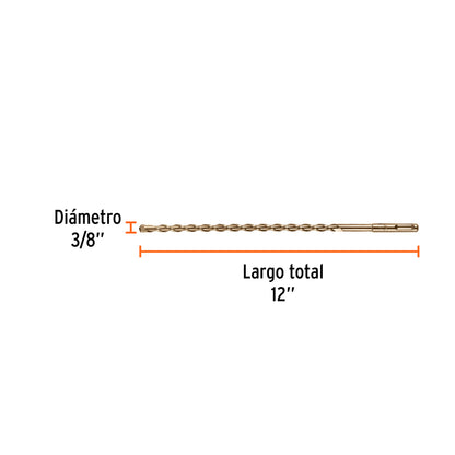 Broca SDS Plus de 3/8 x 12 in con cuerpo de acero al cromo