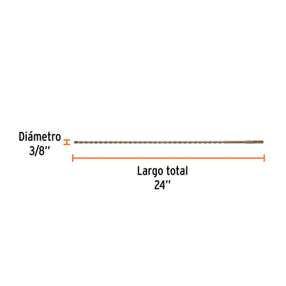 Broca SDS Plus de 3/8 x 24 in con cuerpo de acero al cromo