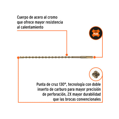 Broca SDS Plus de 5/16 x 12 in con cuerpo de acero al cromo