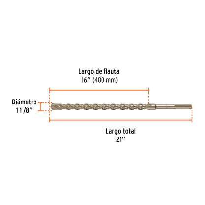 Broca SDS max de 1-1/8" x 21"