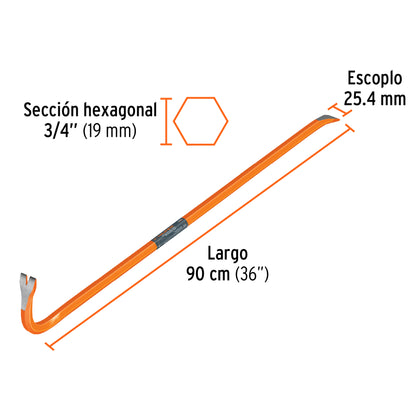 Barreta de uña de 3/4 in y 90 cm ideal para sacar clavos y desarmar cimbras