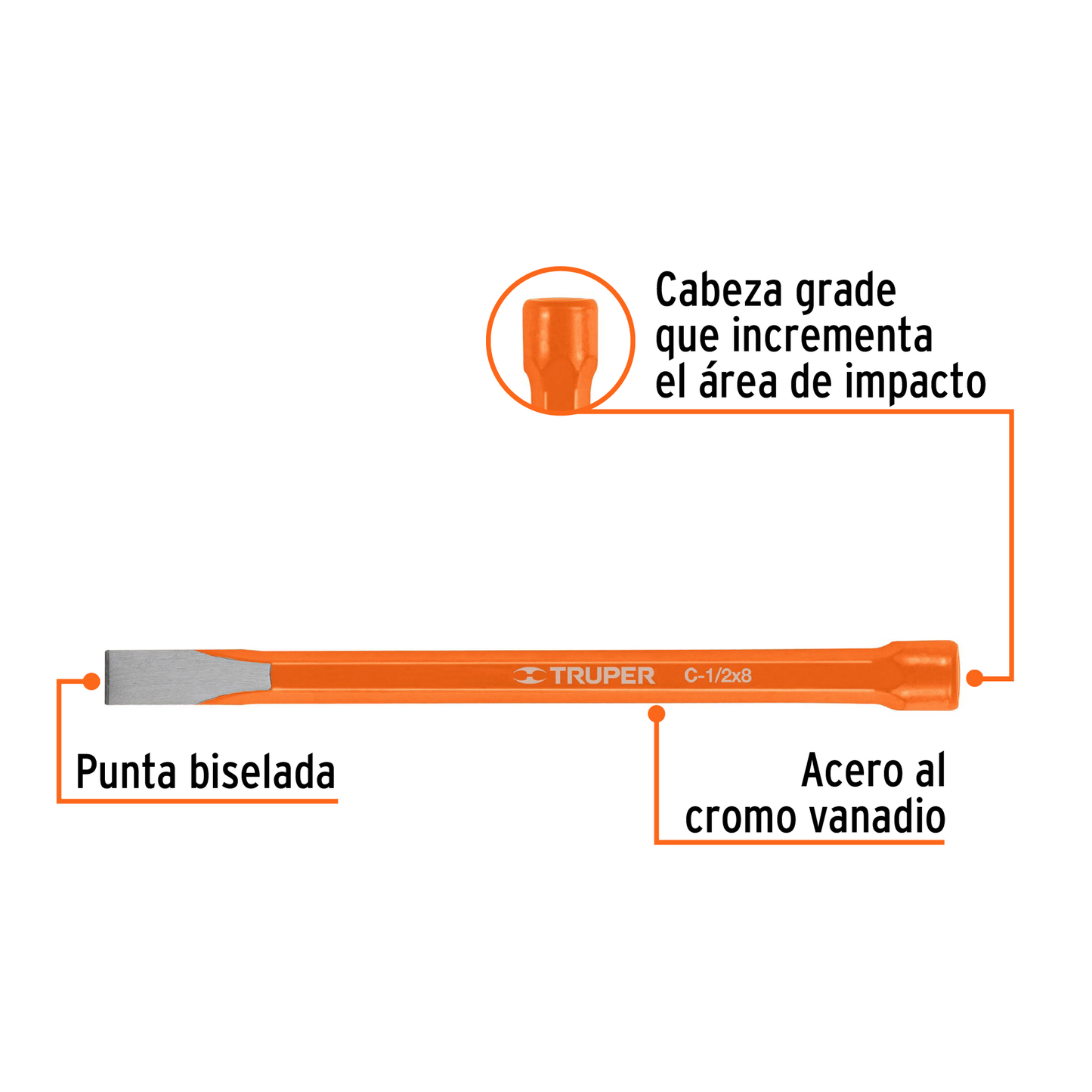 Cincel de corte frío de 1/2 X 8"