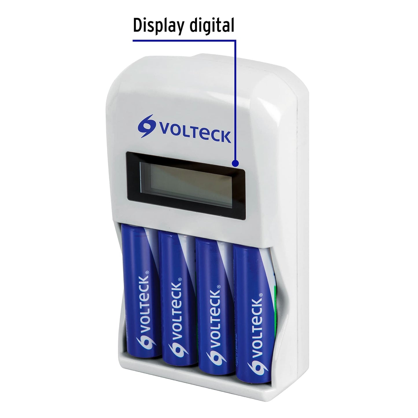 Cargador de pilas AA y AAA con display digital e incluye 4 pilas AA