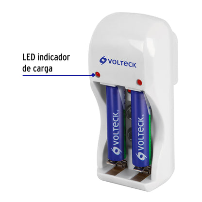 Cargador de pilas AA, AAA y 9V con LED indicador e incluye 2 pilas AAA