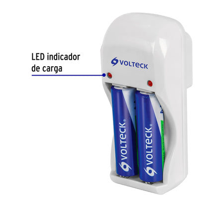 Cargador de pilas AA, AAA y 9V con LED indicador e incluye 2 pilas AA