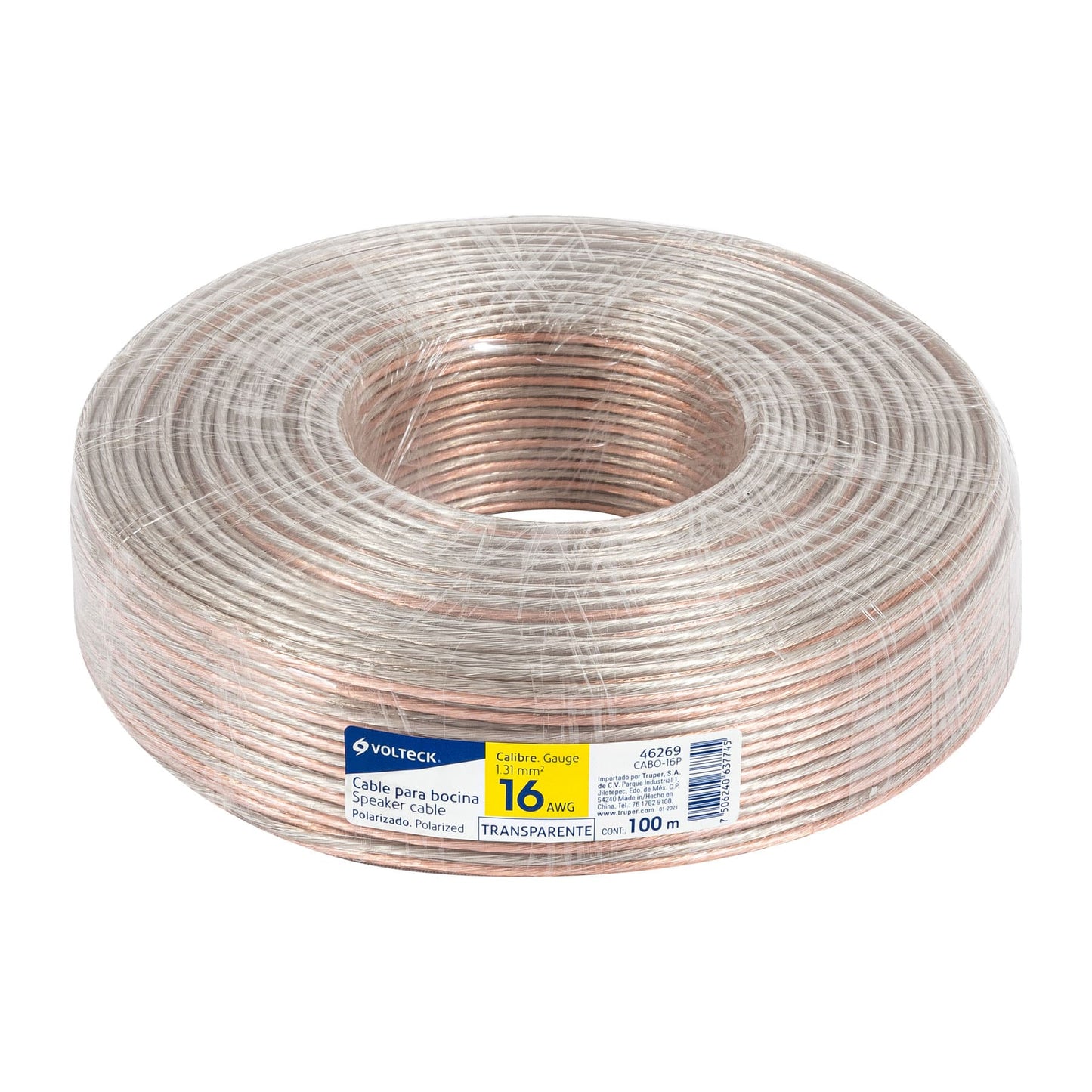 Rollo de 100 m de cable polarizado transparente para bocina 16 AWG