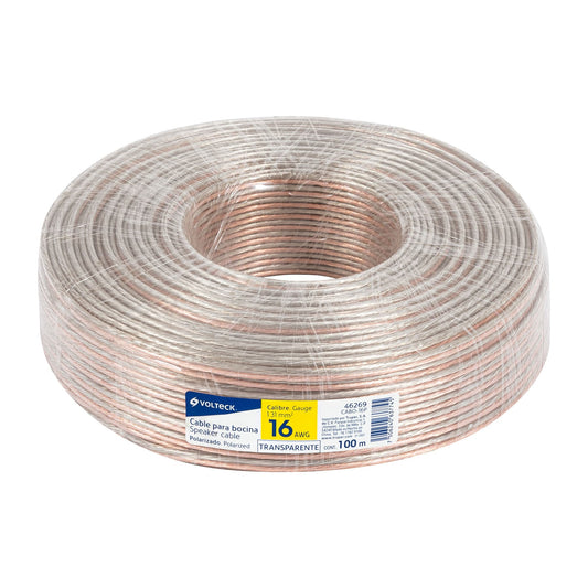 Rollo de 100 m de cable polarizado transparente para bocina 16 AWG