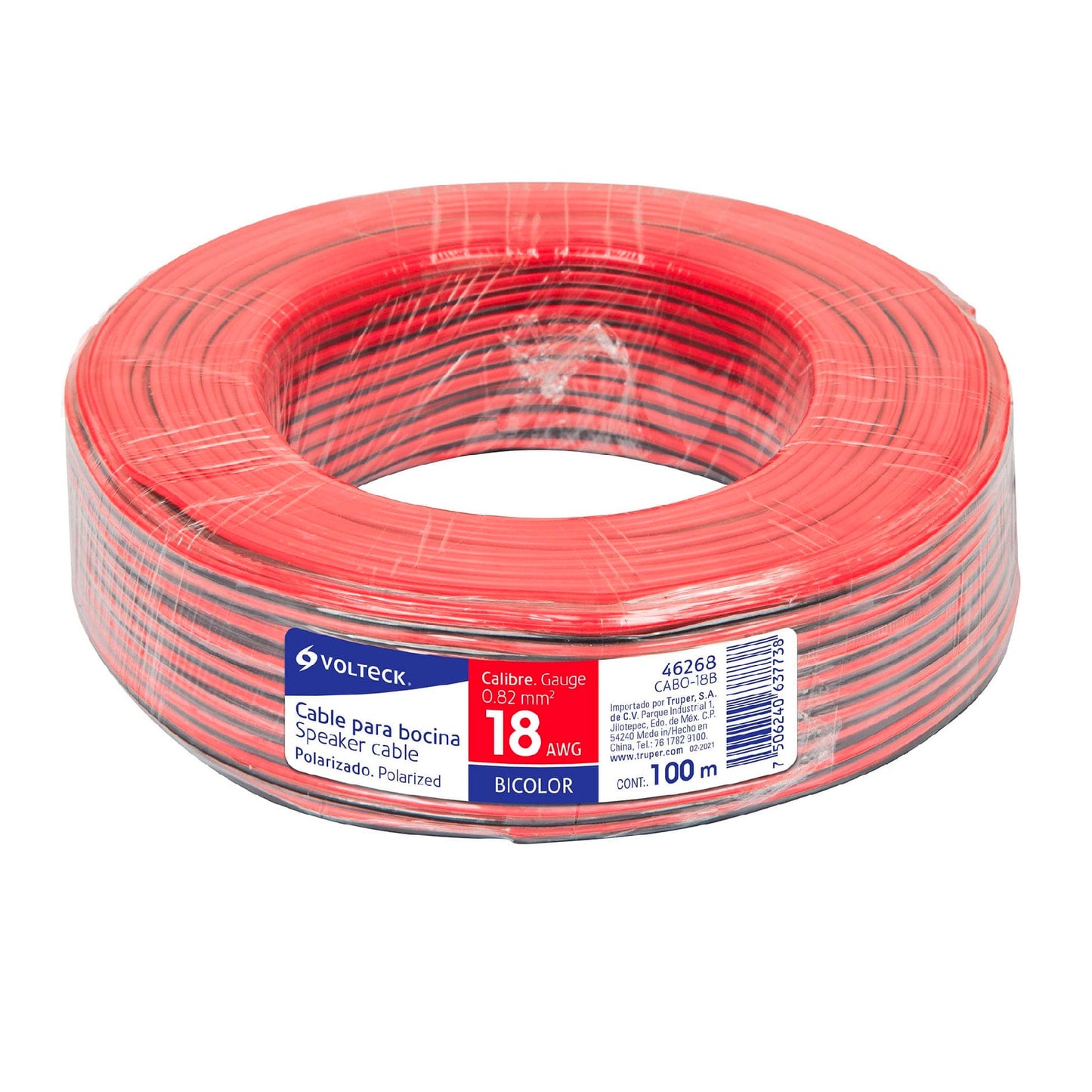 Rollo de 100 m de cable polarizado bicolor para bocina 18 AWG