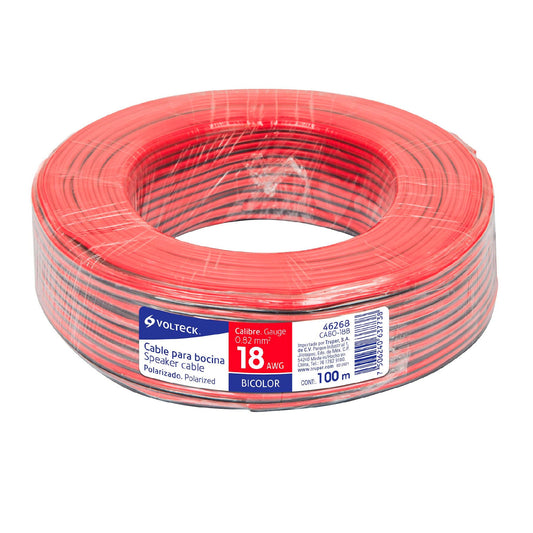 Rollo de 100 m de cable polarizado bicolor para bocina 18 AWG