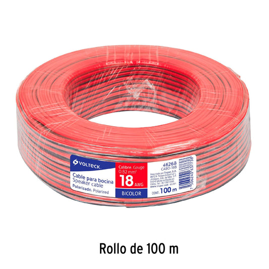 Rollo de 100 m de cable polarizado bicolor para bocina 18 AWG