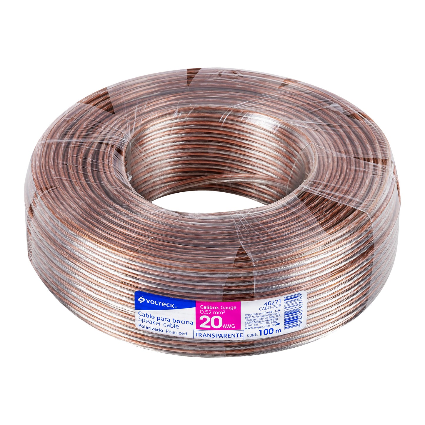 Rollo de 100 m de cable polarizado transparente para bocina 20 AWG