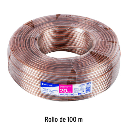 Rollo de 100 m de cable polarizado transparente para bocina 20 AWG