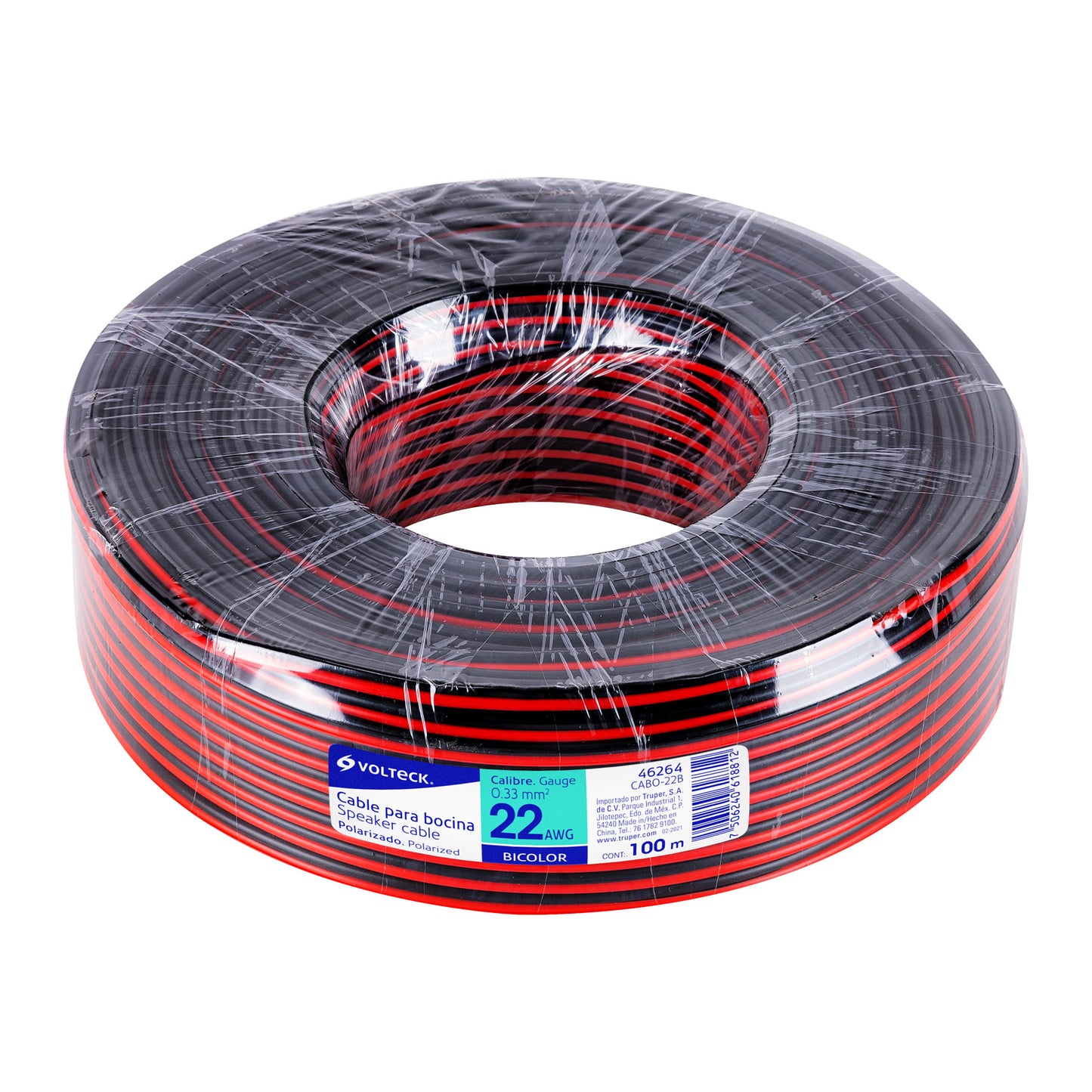 Rollo de 100 m de cable polarizado bicolor para bocina 22 AWG