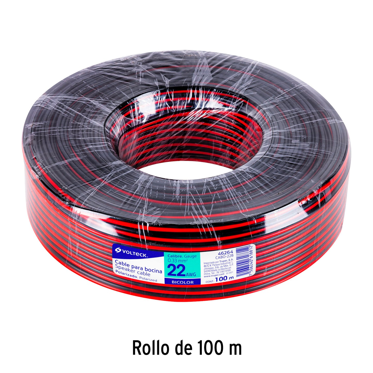 Rollo de 100 m de cable polarizado bicolor para bocina 22 AWG