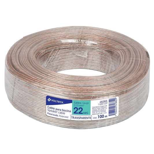 Rollo de 100 m de cable polarizado transparente para bocina 22 AWG