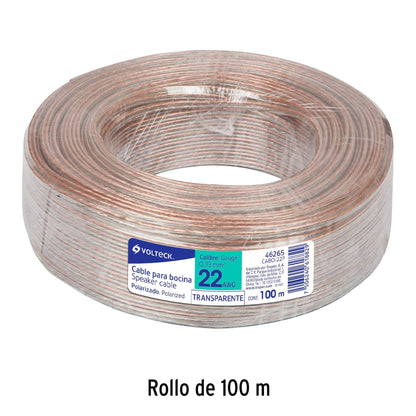 Rollo de 100 m de cable polarizado transparente para bocina 22 AWG