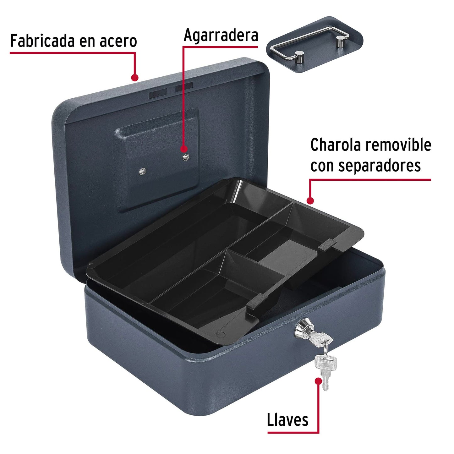Caja para dinero de acero con charola removible de 25 cm