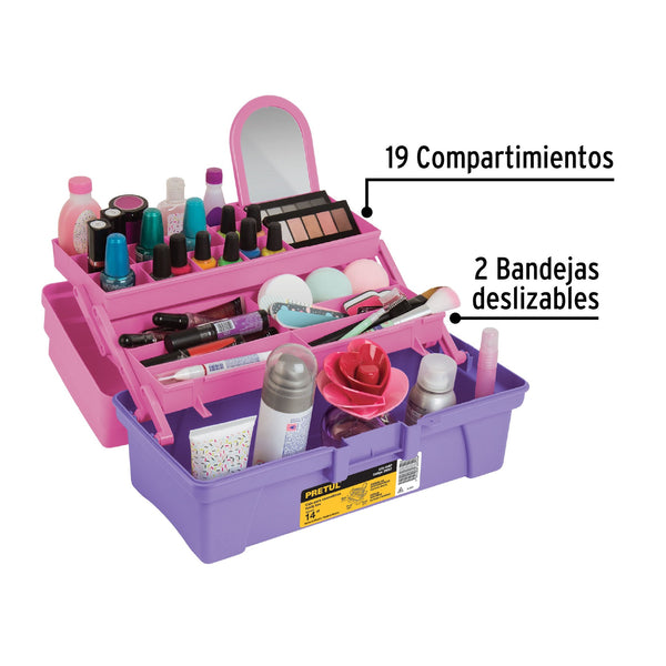 Caja cosmetiquera 14" rosa/morado PRETUL