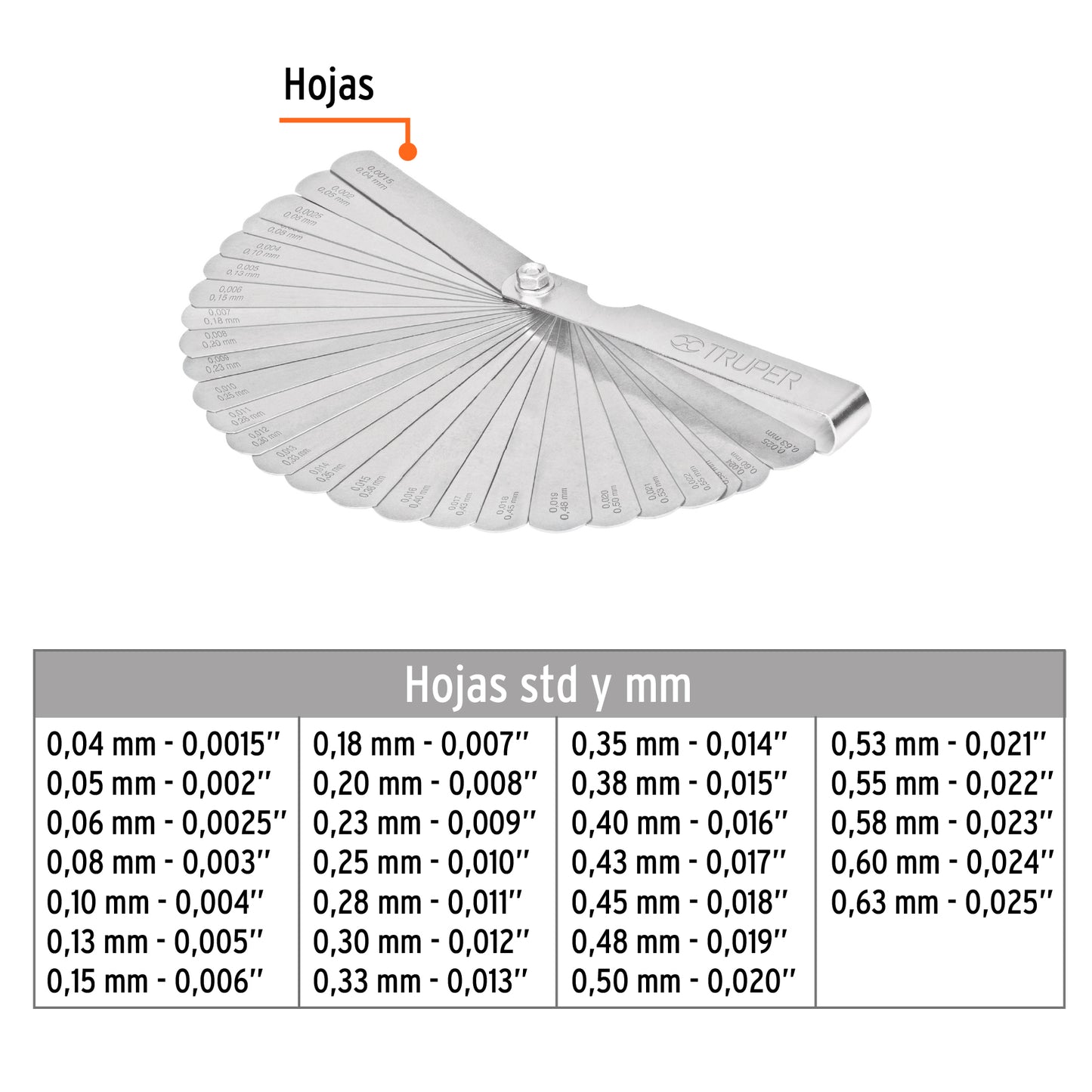 Calibrador de 26 hojas std / mm
