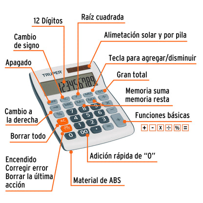 Calculadora de escritorio de 15 cm con alimentación solar y por pila