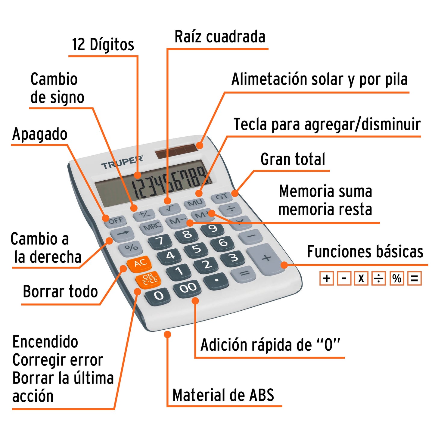 Calculadora de escritorio de 19 cm con alimentación solar y por pila